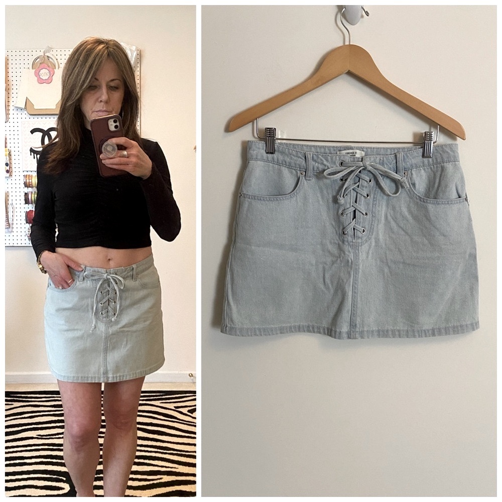 Light Blue Lace-Up Denim Mini Skirt